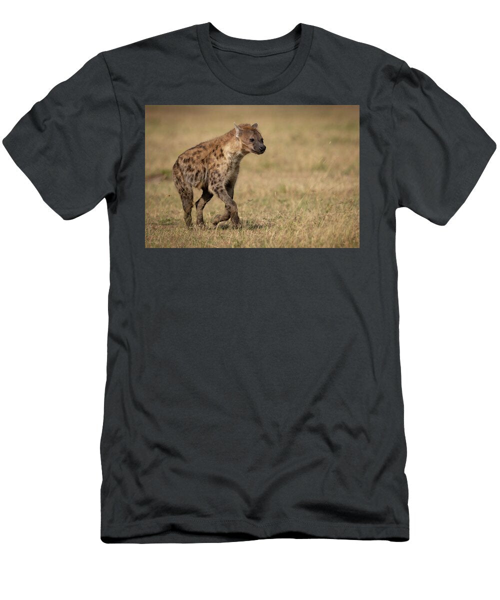 Spotted Hyena Runs Across Grass in Sunshine Ndp T-Shirt