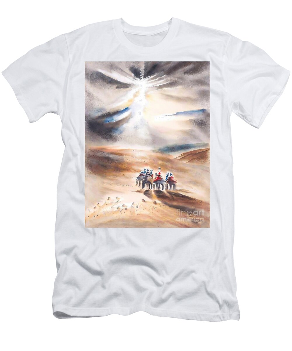 The Path Painting Camels Bedouin Clouds Desert Journey Africa Af N Akkash T-Shirt