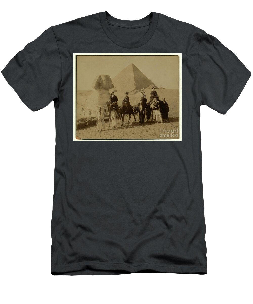 Tourists on Camels in Front of the Great Pyramid and Sphinx At Gaza Egypt 1875 English Photographer T-Shirt