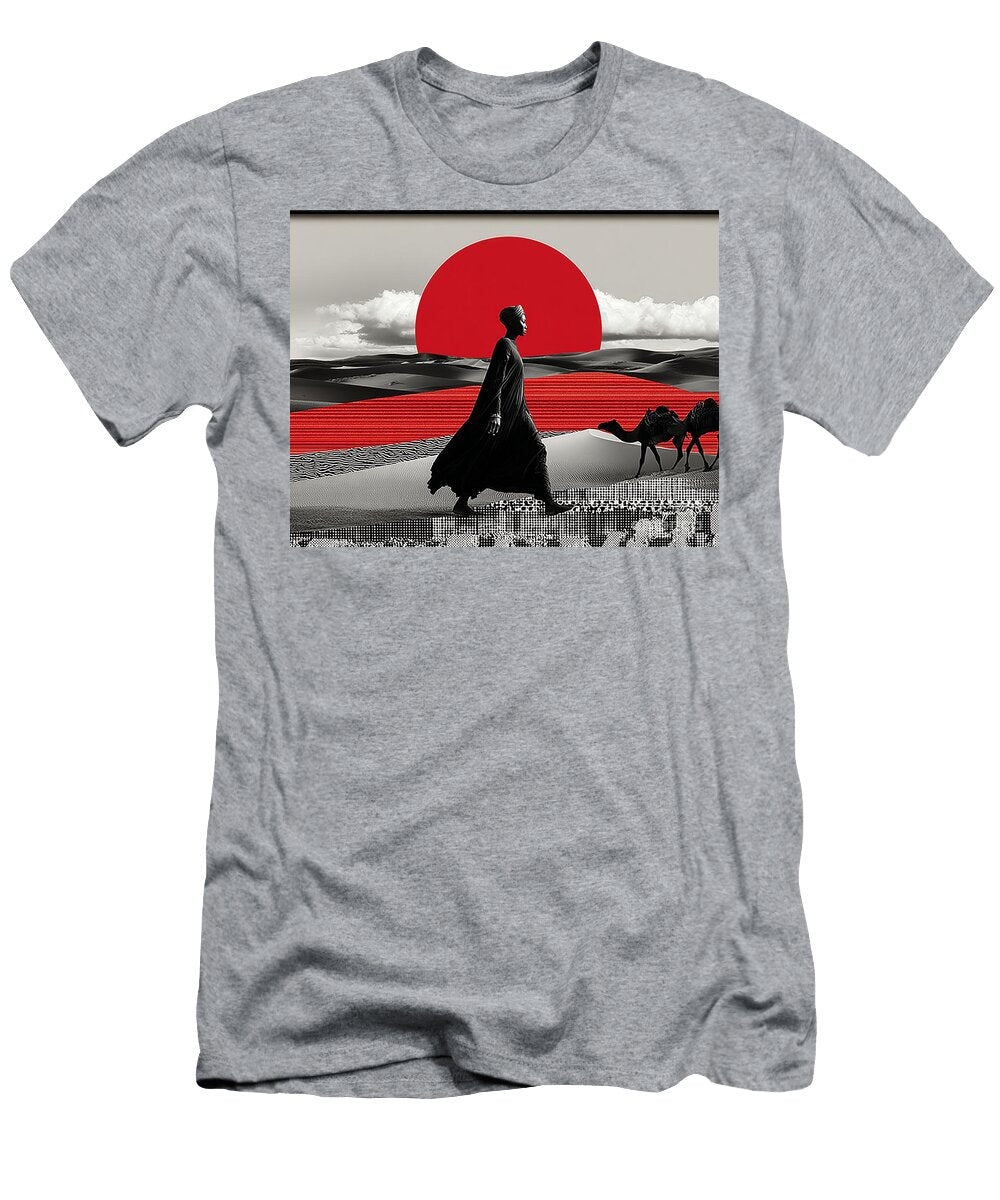 Woman Walking with Camels At Sunset Franklyn Gregory T-Shirt